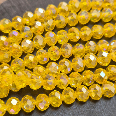 1 LINE/STRING PACK' 8 MM AB LUSTURE RONDEL TYRE CRYSTAL GLASS BEADS