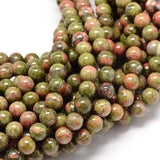 UNAKITE SIZE 8 MM APPROX SEMI-PRECIOUS BEADS, SOLD BY STRAND ABOUT 14" ABOUT (42-43) BEADS