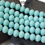 10 MM RONDELLE SHAPE, AQUA BLUE OPAQUE COLOR, CRYSTAL GLASS BEADS, SOLD PER STRAND/LINE PACK