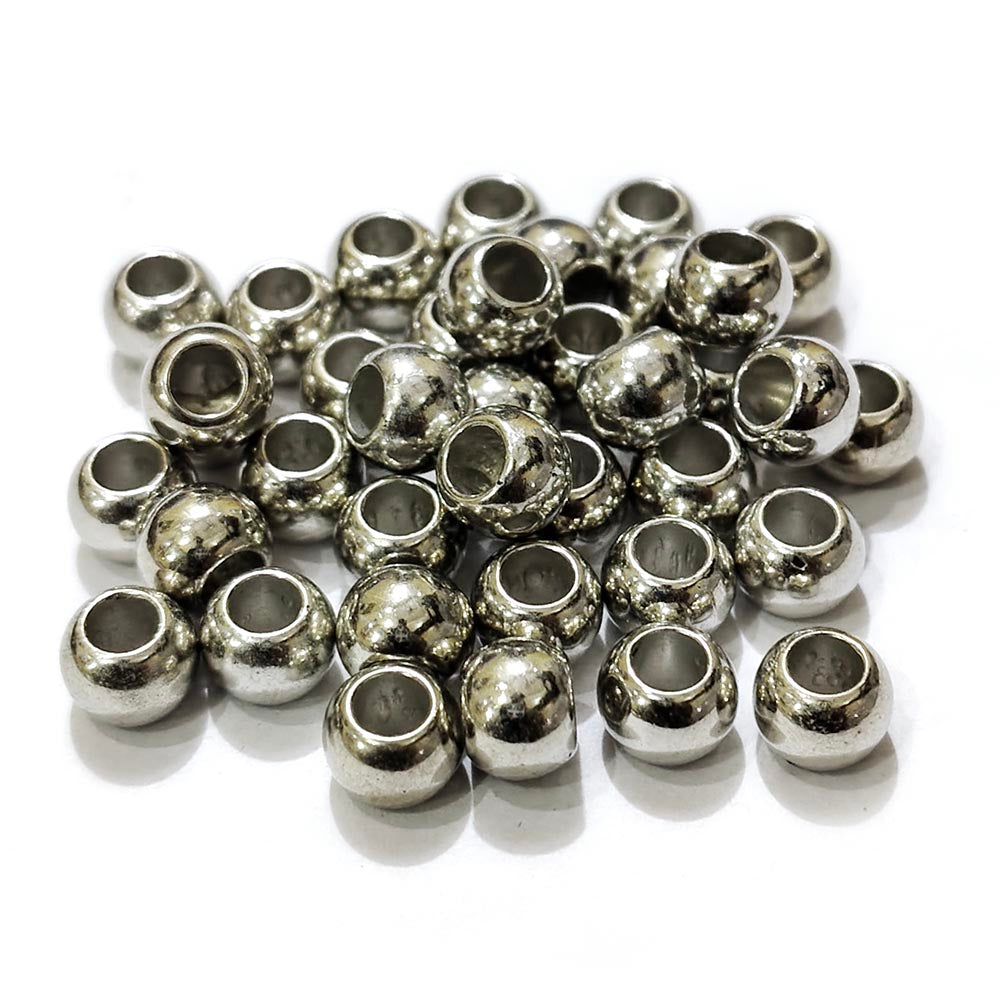 50 PIECES PACK' Premium 8mm acrylic beads with a brilliant nickel/rhodium silver finish' Lightweight and perfect for jewelry making, spacers, and crafts.