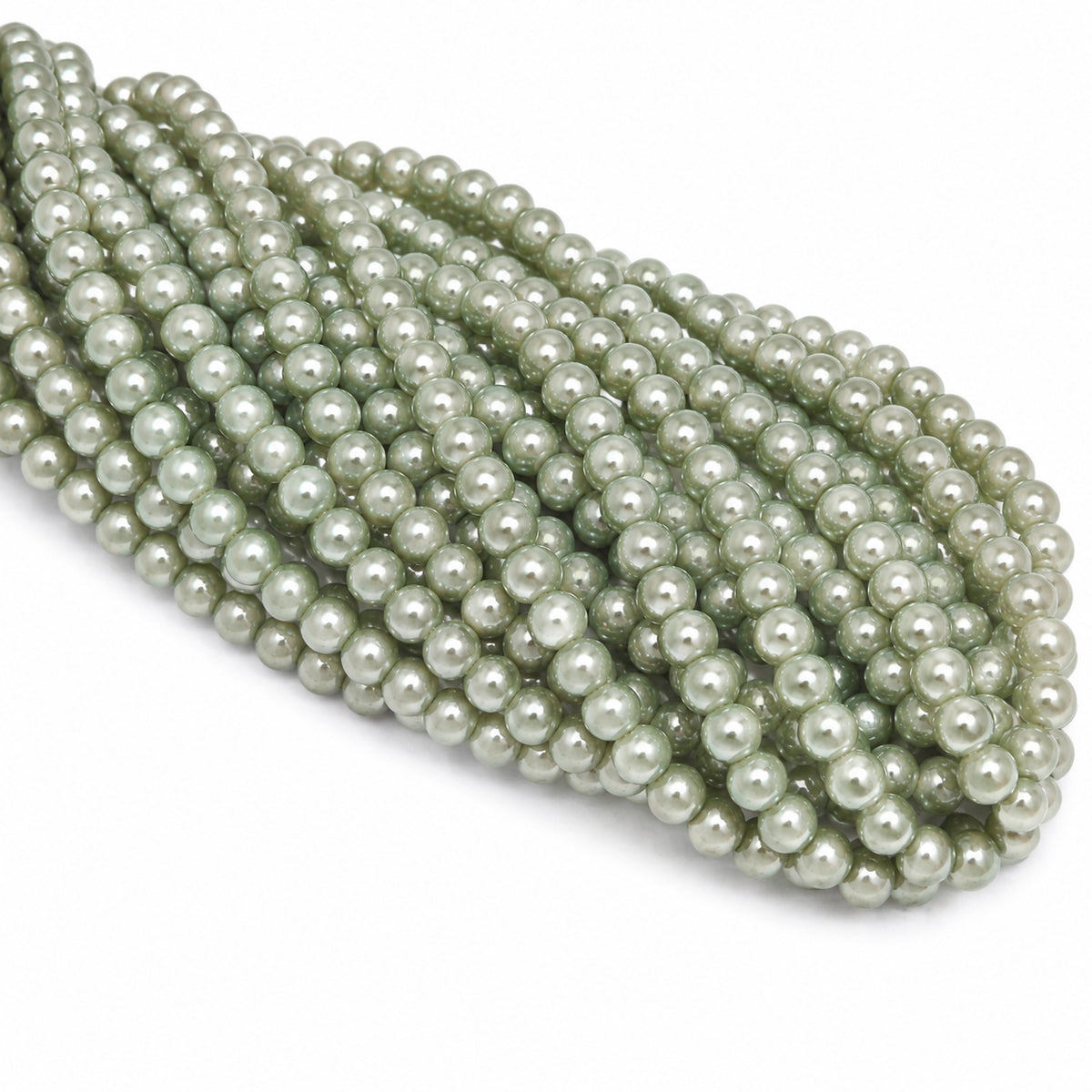 4mm Round Glass Pearl Beads – Sage Green Pearl Finish – Approx. 210 Beads Per String – Jewelry Making Supplies