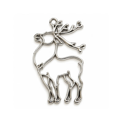 5pcs Pack Stainless Steel Plated Reindeer Open Bezel Pendant Charm for Resin Jewelry Making – 45x32mm