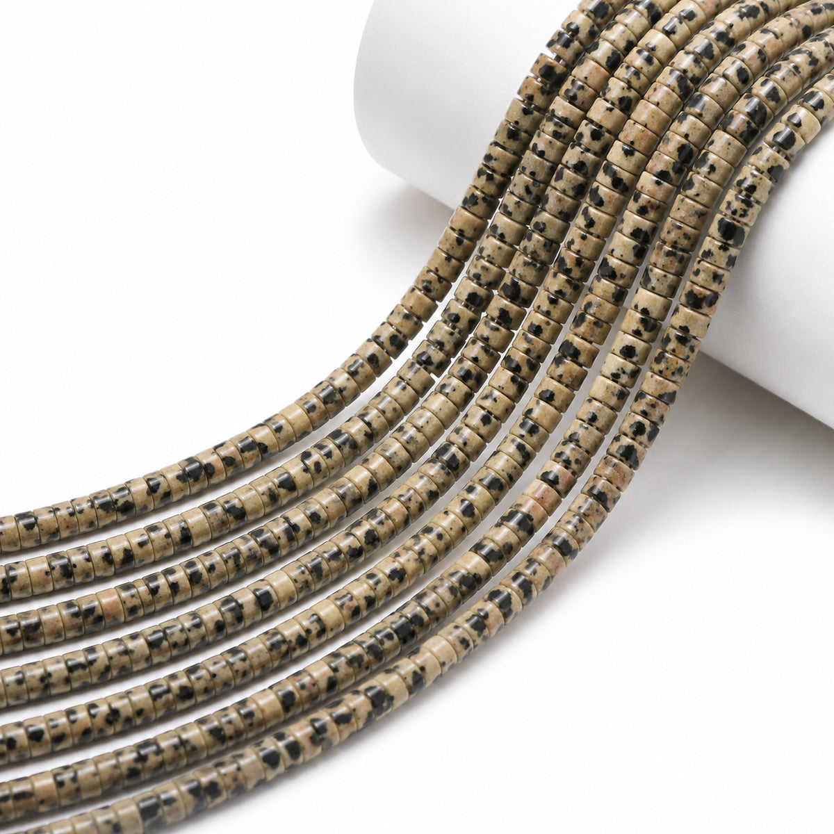 Natural Dalmatian Jasper Heishi Disc Beads 4x2mm – Genuine Semi Precious Gemstone Spacer Beads, 15 Inch Strand, Approx. 150–154 Beads
