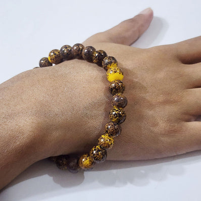 Yellow on black mosaic, handmade glass beads bracelets
