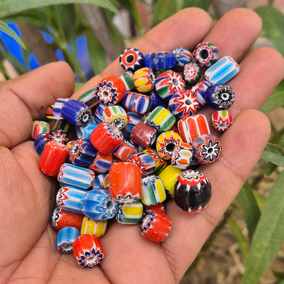 50 PIECES PACK' MIX ASSORTED HANDMADE CHEVRON GLASS BEADS