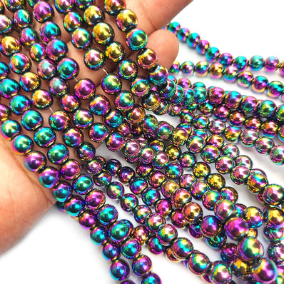 8 MM ROUND' 52-52 BEADS APPROX' SMOOTH RAINBOW HEMATITE NON-MAGNETIC BEADS SOLD BY PER LINE PACK