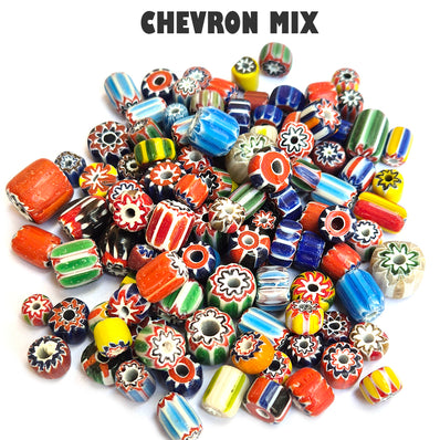 50 PIECES PACK' MIX ASSORTED HANDMADE CHEVRON GLASS BEADS