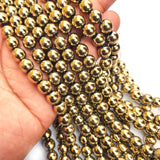 8 MM ROUND' 52-52 BEADS APPROX' SMOOTH GOLD HEMATITE NON-MAGNETIC BEADS SOLD BY PER LINE PACK