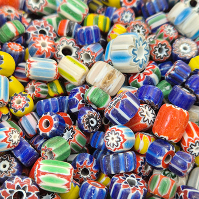 50 PIECES PACK' MIX ASSORTED HANDMADE CHEVRON GLASS BEADS