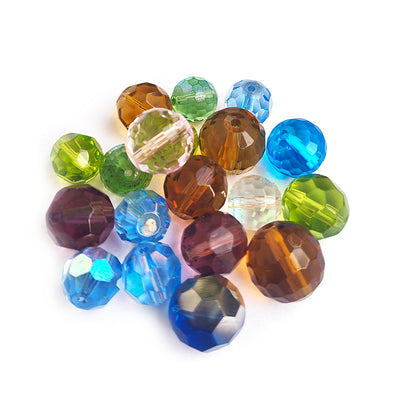 50 GRAMS PACK' MIX PACK OF ROUND FACETED FANCY GLASS CRYSTAL BEADS