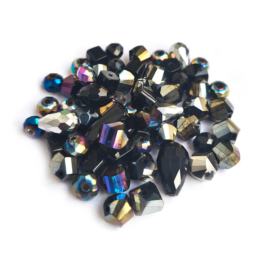 50 GRAMS PACK' MIX PACK OF MULTI FACETED FANCY GLASS CRYSTAL BEADS