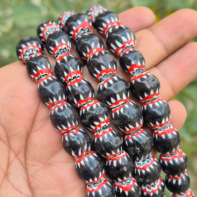 1 LINE/STRING PACK' SIZE APPROX' 12-13 MM' HANDMADE CHEVRON GLASS BEADS