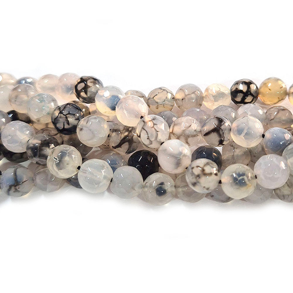 8mm Round Faceted Onyx Beads with a glossy finish, perfect for bracelets, necklaces, and premium jewelry making. Durable, elegant, and ideal for designers and DIY creators. Sold Per Line, approx 45~46 beads