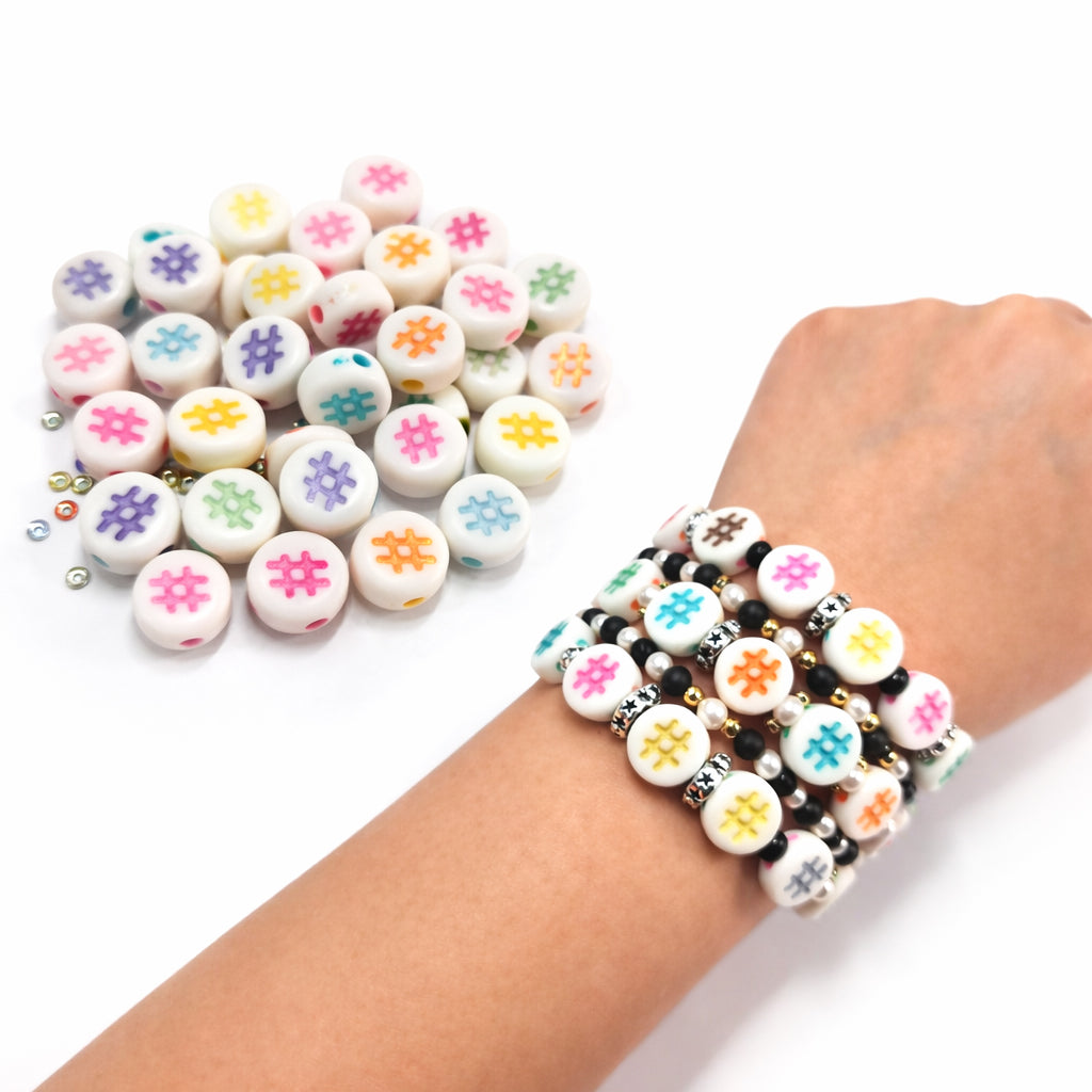 200pcs, Hastag, Flat Round Shape, DIY Beads, best for bracelet making