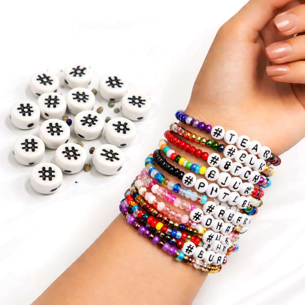 200pcs, Hastag, Flat Round Shape, DIY Beads, best for bracelet making