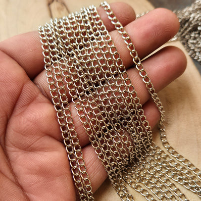 1 Piece Pack of 85 Cm Long' Best Quality 3x5 mm Rhodium Silver plated chain for jewelry making
