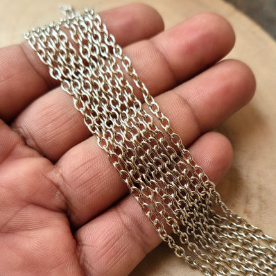 1 Piece Pack of 85 Cm Long' Best Quality 3x4 mm Rhodium Silver plated chain for jewelry making