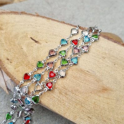 Per Meter, Anti Tarnish Rhodium Plated Chain heart shape for jewelry making Long lasting plating !!