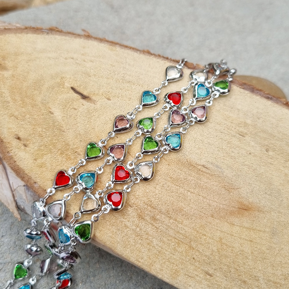 Per Meter, Anti Tarnish Rhodium Plated Chain heart shape for jewelry making Long lasting plating !!