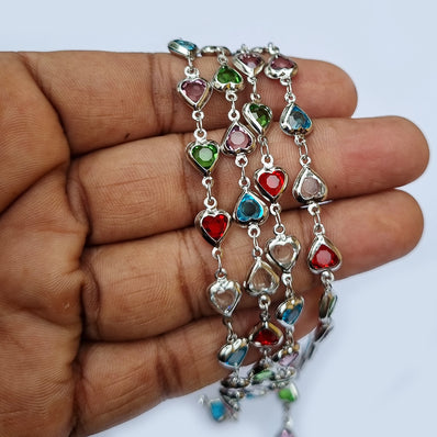 Per Meter, Anti Tarnish Rhodium Plated Chain heart shape for jewelry making Long lasting plating !!