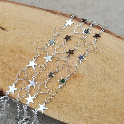 1 Meter Pack' Brass Silver Plated Star and Heart Chain for jewelry making