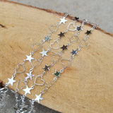 1 Meter Pack' Brass Silver Plated Star and Heart Chain for jewelry making