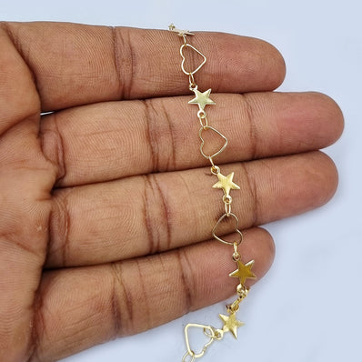 1 Meter Pack' Gold Plated Star and Heart Chain for jewelry making