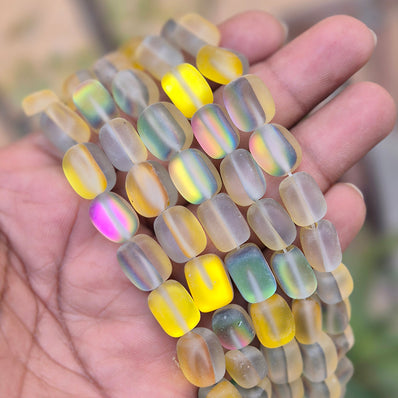 MYSTIC AURA QUARTZ TUMBLE BEADS, MATTE HOLOGRAPHIC BEADS 10-14 MM PPROX' SOLD PER LINE ABOUT 27-30 BEADS