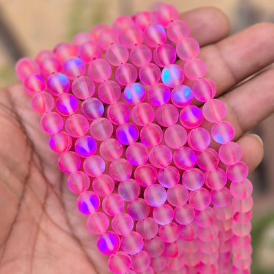 8mm' MYSTIC AURA QUARTZ BEADS, MATTE HOLOGRAPHIC BEADS 8MM SOLD PER LINE ABOUT 47-48 BEADS