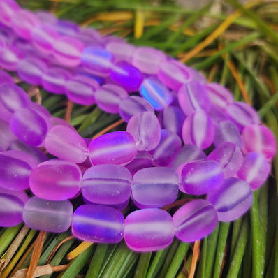 MYSTIC AURA QUARTZ TUMBLE BEADS, MATTE HOLOGRAPHIC BEADS 10-14 MM PPROX' SOLD PER LINE ABOUT 27-30 BEADS