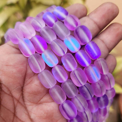 MYSTIC AURA QUARTZ TUMBLE BEADS, MATTE HOLOGRAPHIC BEADS 10-14 MM PPROX' SOLD PER LINE ABOUT 27-30 BEADS