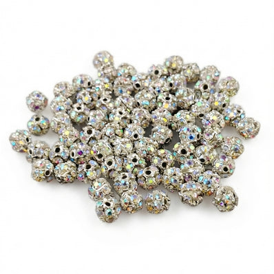 6mm Rhinestone Ball Beads – Crystal AB Spacer Beads for Jewelry Making | 20 Pieces Pack
