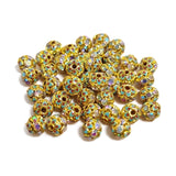 6mm Aqua Blue Meenakari Rhinestone Ball Beads – Gold Plated Round Spacer Beads for Jewelry Making | 10 Pieces Pack