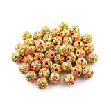 6mm Pink Meenakari Rhinestone Ball Beads – Gold Plated Round Jewelry Spacer Beads | 10 Pieces Pack