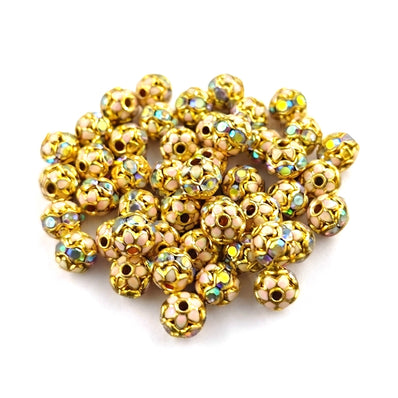 6mm Meenakari Rhinestone Ball Beads – Gold Plated Round Spacer Beads for Jewelry Making | 10 Pieces Pack