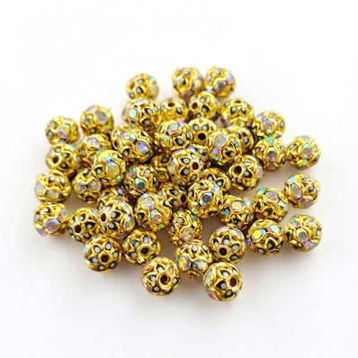 6mm Gold Meenakari Rhinestone Ball Beads | 10 Pieces Pack | Decorative Spacer Beads for Jewelry Making