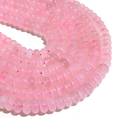Natural Rose Quartz Rondelle Gemstone Beads 5x8mm | Approx. 74-75 Beads Per Strand | Jewelry Making Supplies