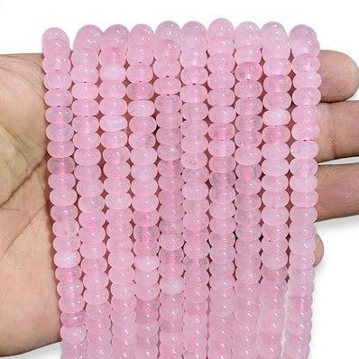 Natural Rose Quartz Rondelle Gemstone Beads 5x8mm | Approx. 74-75 Beads Per Strand | Jewelry Making Supplies