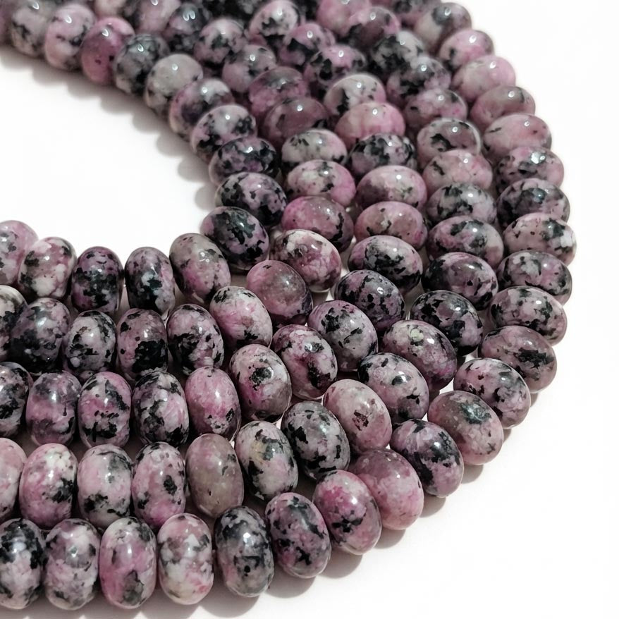 Natural Rhodonite Rondelle Gemstone Beads 5x8mm | Approx. 74-75 Beads Per Strand | Jewelry Making Supplies