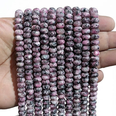 Natural Rhodonite Rondelle Gemstone Beads 5x8mm | Approx. 74-75 Beads Per Strand | Jewelry Making Supplies