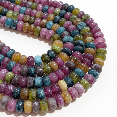 Natural Jade Tourmaline Rondelle Beads 5x8mm | Multi Color Gemstone Beads | 74-75 Beads Per Strand | Jewelry Making Supplies