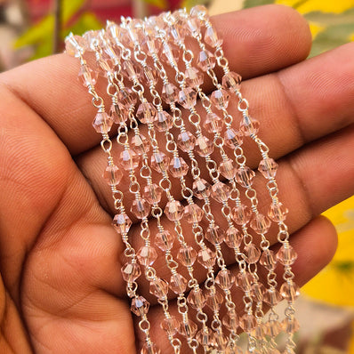 1 METER PACK' SILVER POLISHED' BICONE CRYSTAL GLASS BEADS BEADED CHAIN