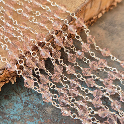 1 METER PACK' SILVER POLISHED' BICONE CRYSTAL GLASS BEADS BEADED CHAIN