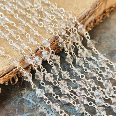 1 METER PACK' SILVER POLISHED' BICONE CRYSTAL GLASS BEADS BEADED CHAIN