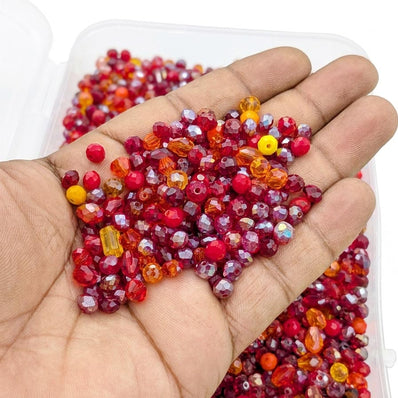 50 Gram Mixed Red Faceted Glass Crystal Beads Mix 4–7mm for Jewelry Making | Assorted Shapes