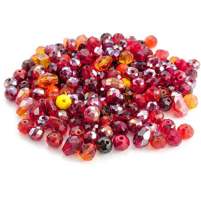 50 Gram Mixed Red Faceted Glass Crystal Beads Mix 4–7mm for Jewelry Making | Assorted Shapes