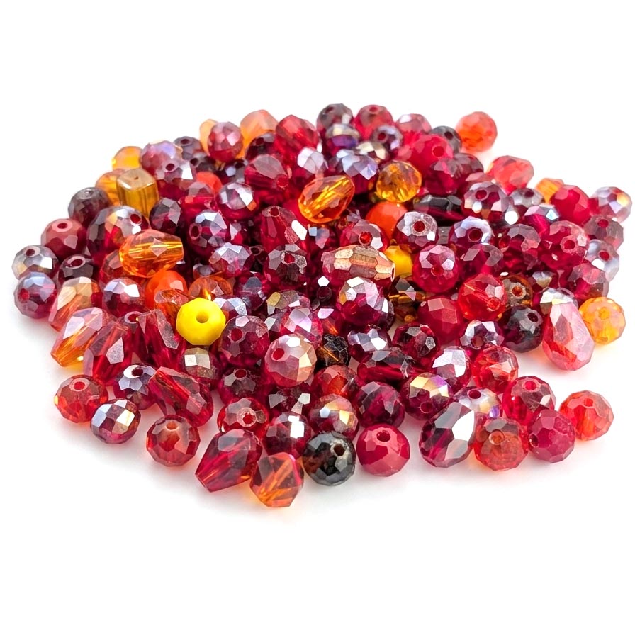 50 Gram Mixed Red Faceted Glass Crystal Beads Mix 4–7mm for Jewelry Making | Assorted Shapes