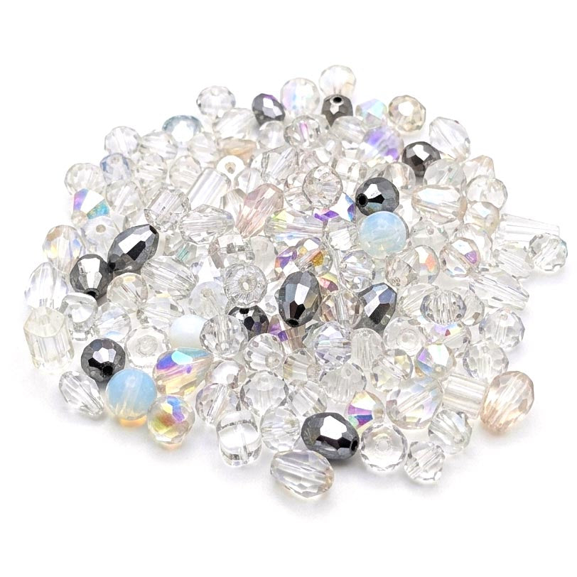 Premium Crystal Clear Mixed Glass Beads Pack – 50g Assorted Shapes & Sizes for Jewelry Making