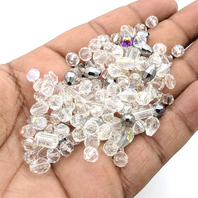 Premium Crystal Clear Mixed Glass Beads Pack – 50g Assorted Shapes & Sizes for Jewelry Making