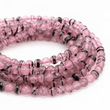 Pink with Black Inclusions Round Dyed Glass Beads - 6 mm, 67-68 Pieces Per Strand